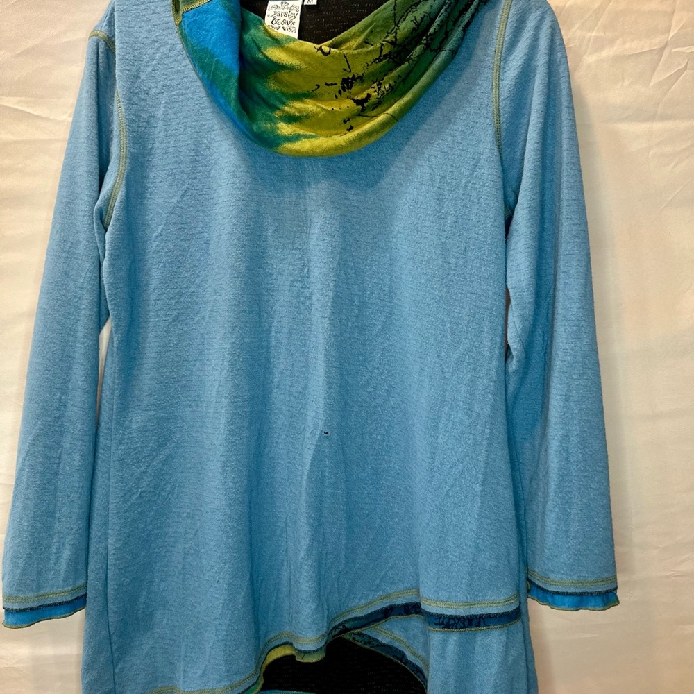 Blue Long Sleeve Top with tie dye collar